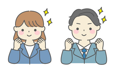 やる気を出すスーツの男女のシンプルなイラスト