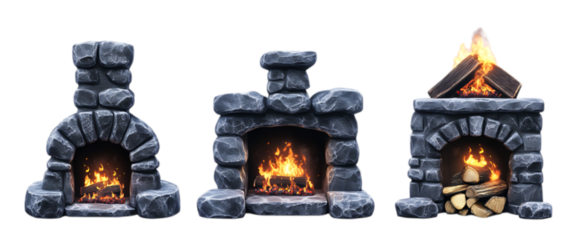 Pack Collection Cozy Stone Fireplaces Rustic Charm  Winter Warmth set against transparent background