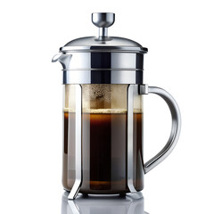 Obraz premium Glass French Press with Fresh Coffee isolated on transparent background