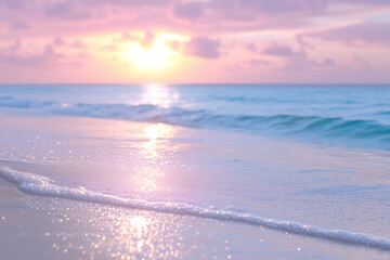 morning beach on tropical island, partially blurred landscape