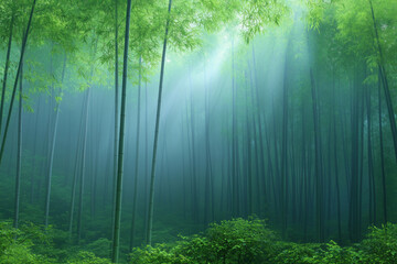 natural landscape, bamboo forest in fog