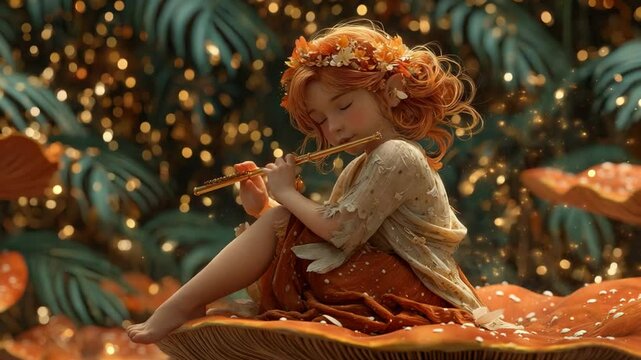Enchanting Forest Fairy Playing Flute Serene and Magical Scene for Fantasy Storytelling