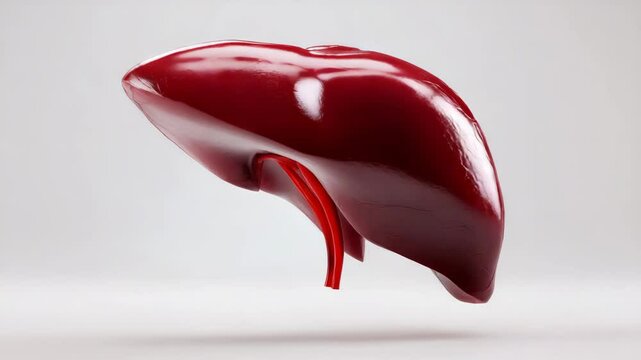 Menschliche Leber als medizinisches Modell auf wei&szlig;em Hintergrund dargestellt. K&uuml;nstliche Intelligenz KI