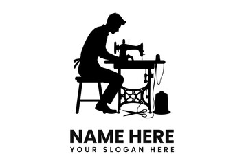 Naklejka premium Silhouette of a tailor working at a sewing machine, a logo design template.