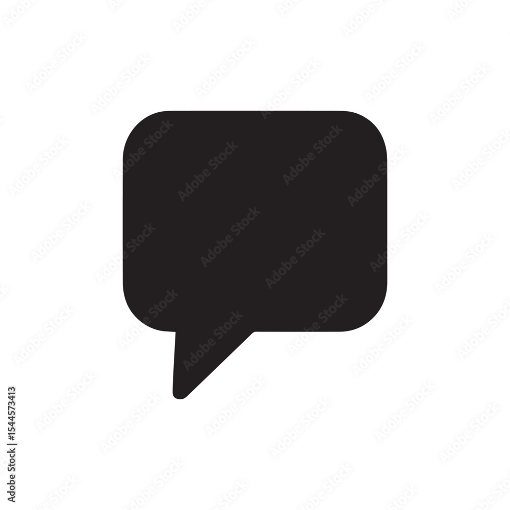 Poster this icon features a simple, solid black speech bubble with rounded corners, and a pointed tail at t