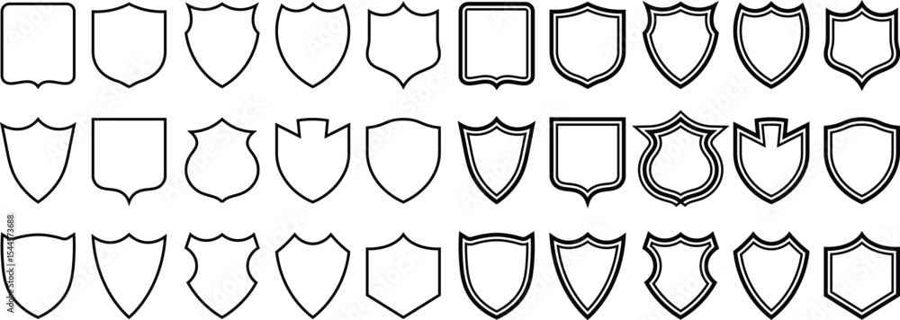 Poster collection of vector shield shape outlines in various designs for logos and graphic elements