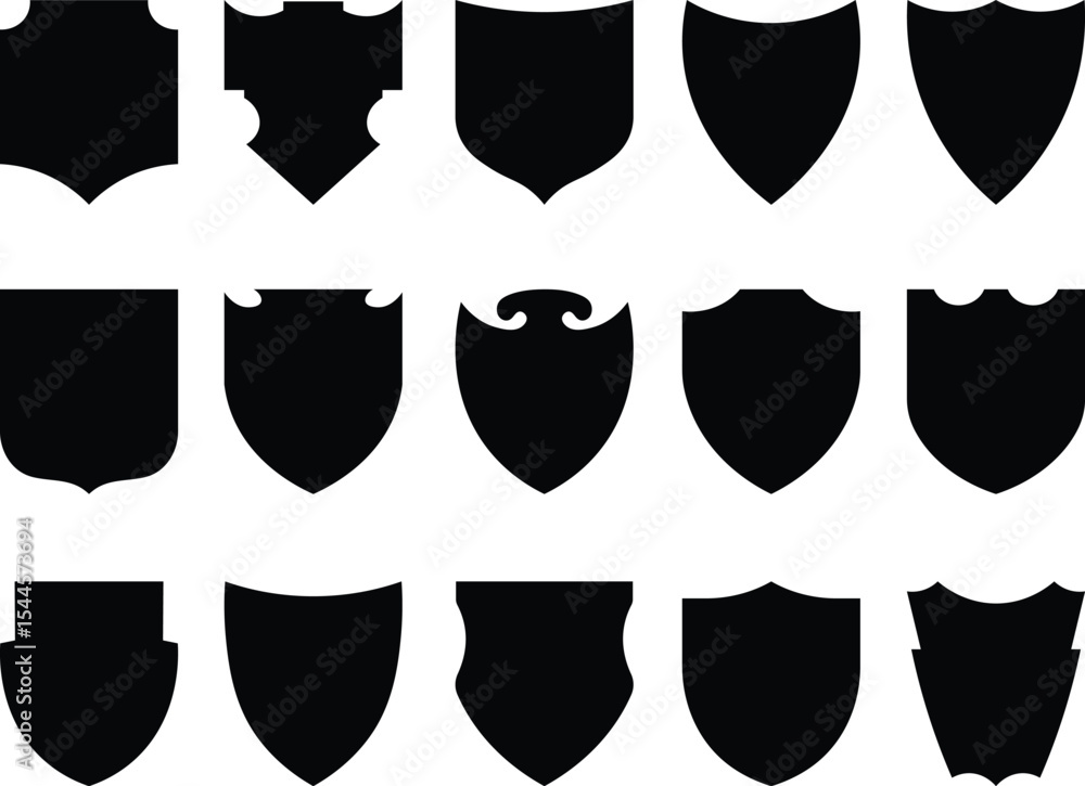 Poster collection of various vector shields silhouettes with different shapes for emblems and designs