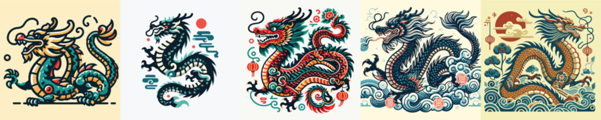 Fototapeta premium vector image of chinese dragon flat design