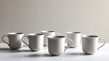 White tea mugs on grey background