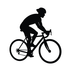 Naklejka premium Black silhouette of a cyclist riding a road bike with a helmet for sports and fitness