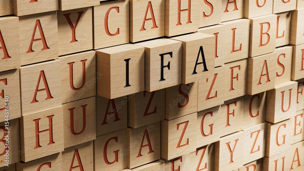 Poster the word ifa is written on a wooden blocks structure.close up of wooden blocks,business concept.3d r