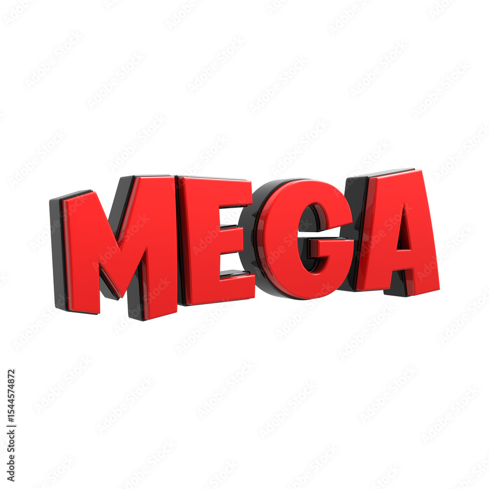 Aufkleber a close up view of the word mega in red with a gray shadow on a black background in a graphic design