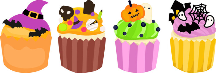 Cute Halloween Cupcakes in Hand Drawn Halloween Cupcake Vector Illustration