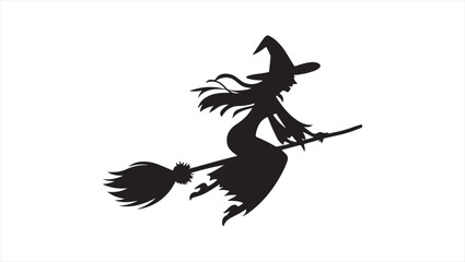 Obraz premium A simple, minimalist silhouette of a witch on a broomstick, flying through the air.