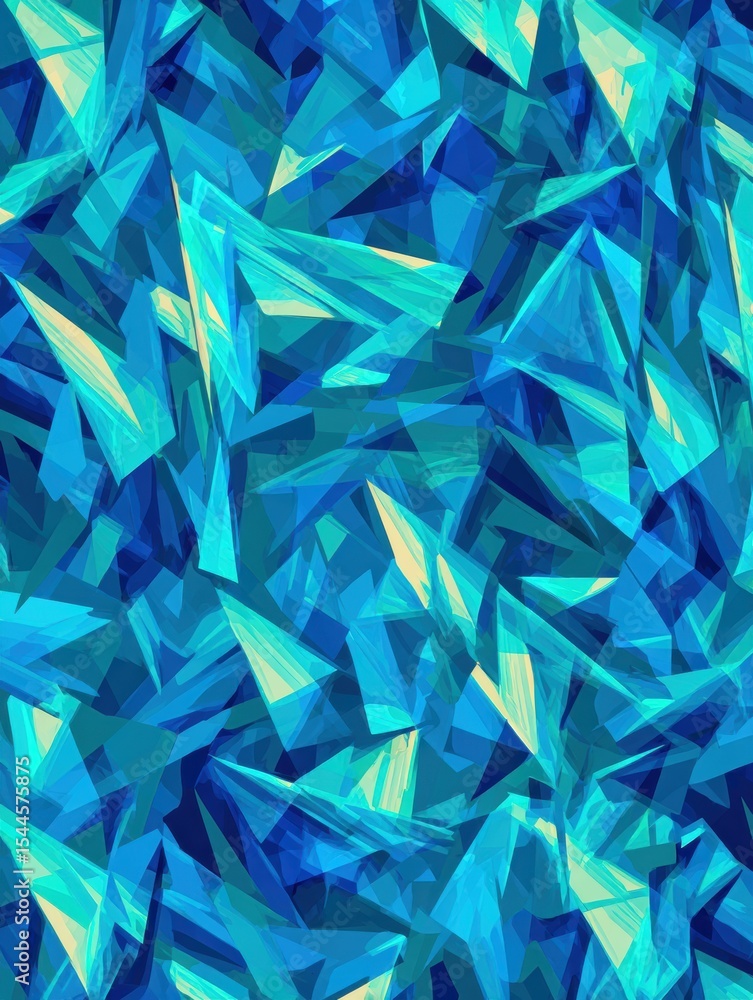 Poster Cold Abstract Pattern Featuring Jagged Shards in Varying Shades of Blue and Green With Light Accents Revealing Depth and Texture
