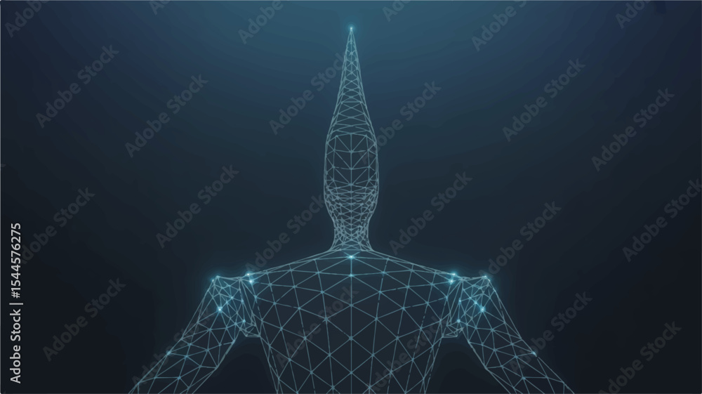 Poster digital anatomy: a futuristic digital representation of a human form, constructed from a network of 
