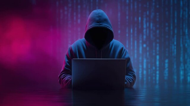 Futuristic Cyberpunk Hacker in Neon Light Security Scene