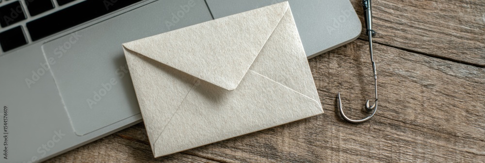 Aufkleber recognizing common phishing email traits and protecting yourself from online scams at a desk