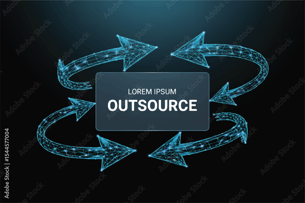 Poster outsource cycle: a digital illustration featuring a central text box inscribed with 
