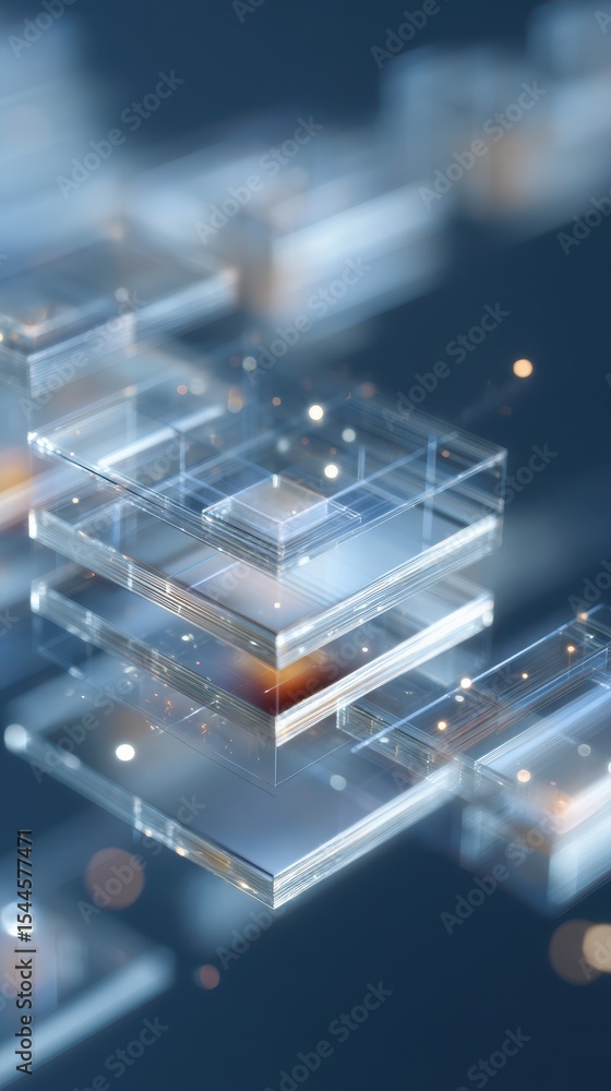 Poster close-up view of layered quantum computing elements with 3d protein visuals showcasing intricate sci