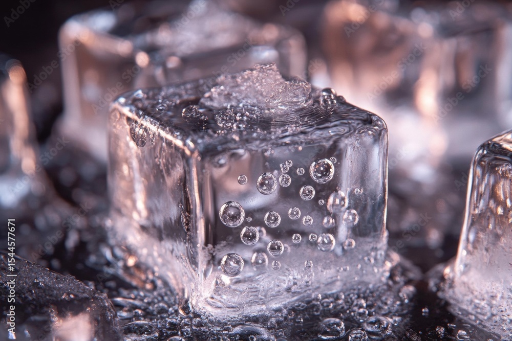 Poster melting ice cubes create interesting patterns as air bubbles emerge and rise to the surface. the cla