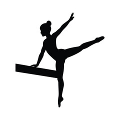 Graceful gymnastics silhouette of a female gymnast balancing on the balance beam during a routine