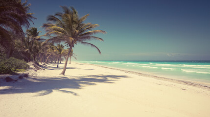 Obraz premium ヤシの木が生い茂る熱帯のビーチの風景写真