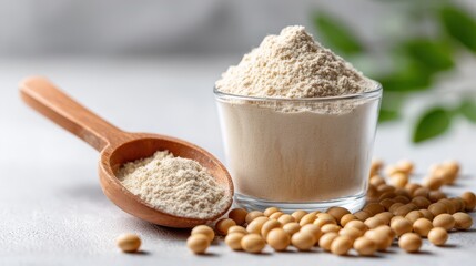 Soy-based protein powder as a plant-powered nutrition choice. Soy protein powder as a substitute for dairy consumption. An alternative source of protein.