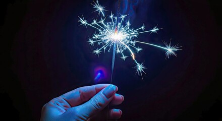 a Blue Sparkler with Starburst Effect Against 