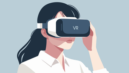 Businesswoman holding a virtual reality glass for online communication technology futuristic