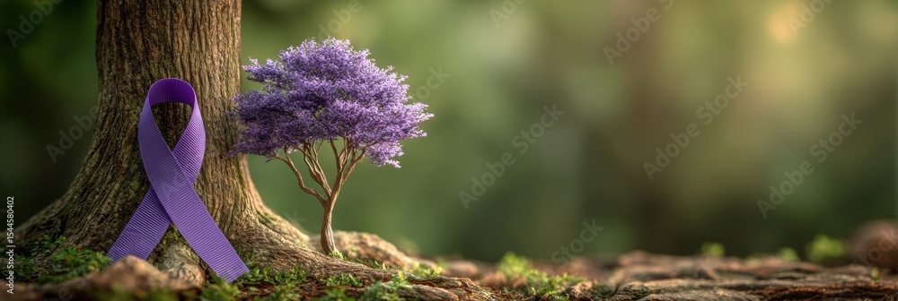 Poster symbol of life where an awareness ribbon transforms into a vibrant tree signifying growth and hope i