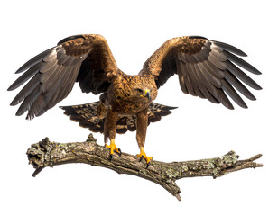 Obraz premium Bonelli’s eagle landing on tree branch with wings raised