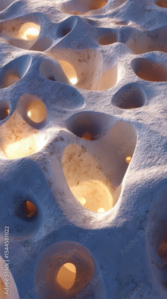 Poster abstract textured stone surface with glowing holes background image for design projects