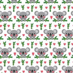 Cute Koala Seamless Background with Bamboo Stems