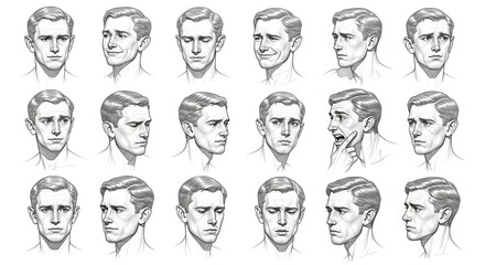 Male Head Angle And Expression Studies A Flatlay Collage Of Drawings