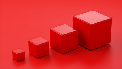 Obraz premium Red cubes ascending in size on red background