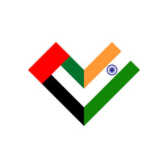 friendship concept. heart shape icon of united arab emirates and india flags. vector illustration isolated on white background