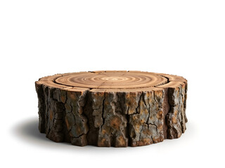 Isolated wood log slice on white background. Suitable for product placement, rustic design, or eco-friendly themes. Generative AI