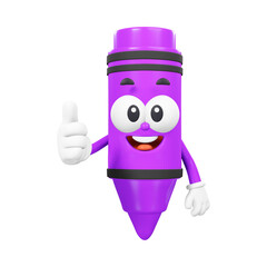 A purple crayon cartoon character with a happy expression giving a thumbs up on a black background