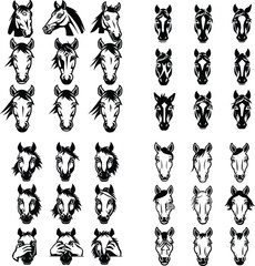 Bundle of horse faces silhouette vector illustration design