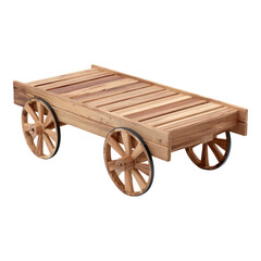 Rustic Wooden Cart with Wheels on Transparent Background