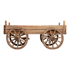 Fototapeta premium Wooden Cart with Spoked Wheels on Isolated Transparent Background