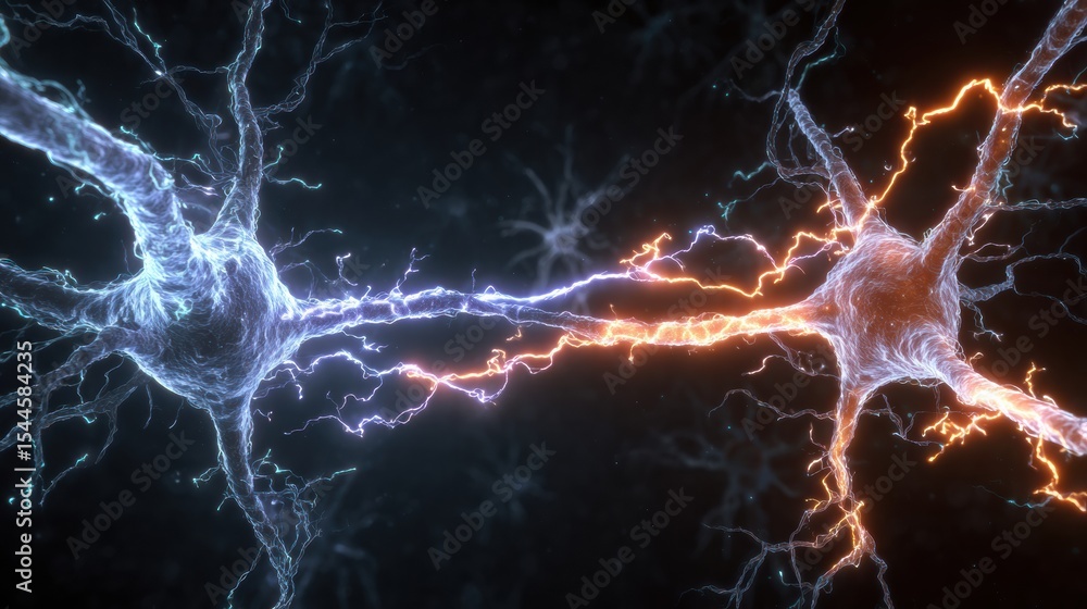 Poster Electric Sparks Illuminate the Connection Between Nerve Synapses, Showcasing Neural Communication in Vibrant Colors