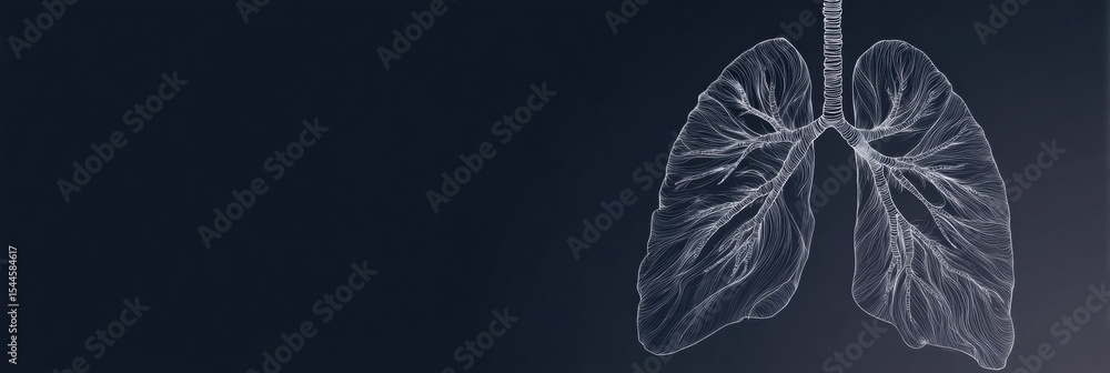 Aufkleber minimalist representation of lungs in clean x-ray style against a dark background emphasizing respir