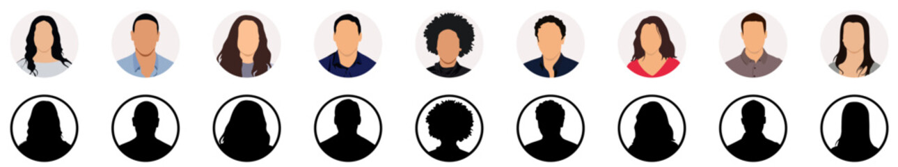 People portraits vector illustration. profile picture User avatars in circles. Collection of male and female human profile face icons. Faceless, Unknown or anonymous person.