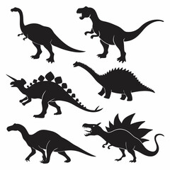 Naklejka premium Dinosaur Silhouette Vector Set Isolated on White Background