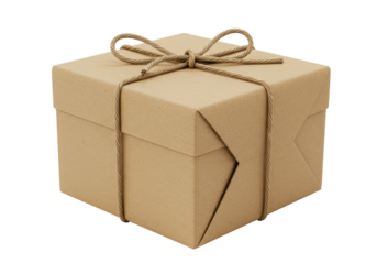 Isolated Kraft Paper Gift Box Tied with Twine