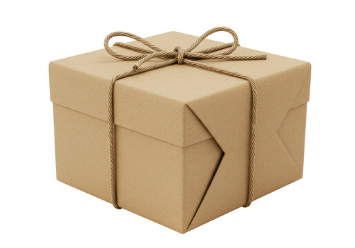 Isolated Kraft Paper Gift Box Tied with Twine