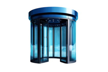 Stepping into tomorrow a futuristic revolving door beckons with seamless entry in ultramodern on transparent background