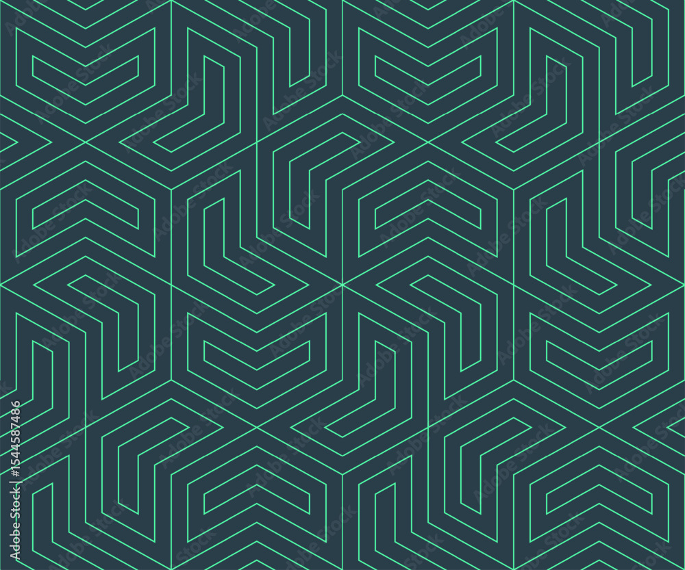 Aufkleber vibrant seamless pattern with turquoise mint lines forming chevron shapes over dark background. abst
